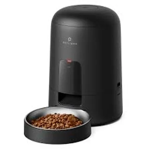 Comedero automático PETLIBRO negro con depósito de pienso y cuenco lleno de croquetas